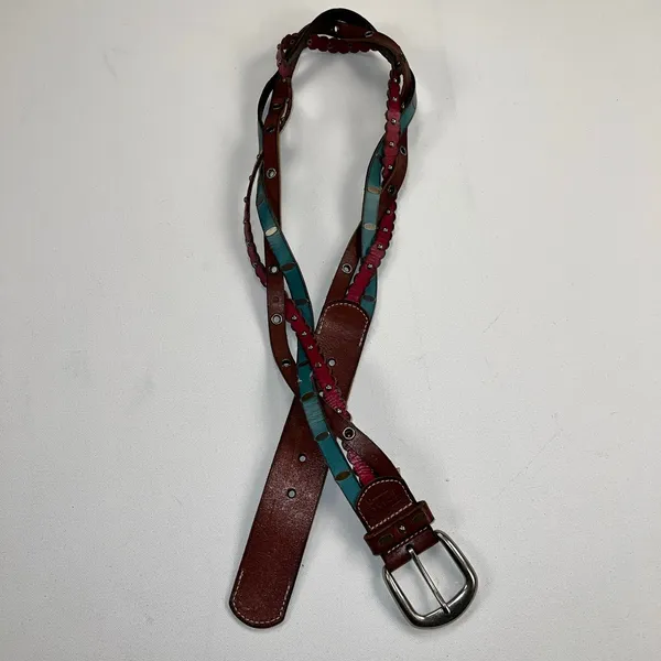 Fossil Leather Braided StuddedTricolor Boho Western Belt Size 32-36 - Image 4