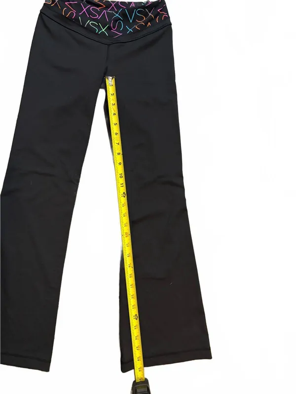 Y2K Victoria’s Secret XS Low Rise Black Flare Yoga Pants Multicolor Logo - Image 4