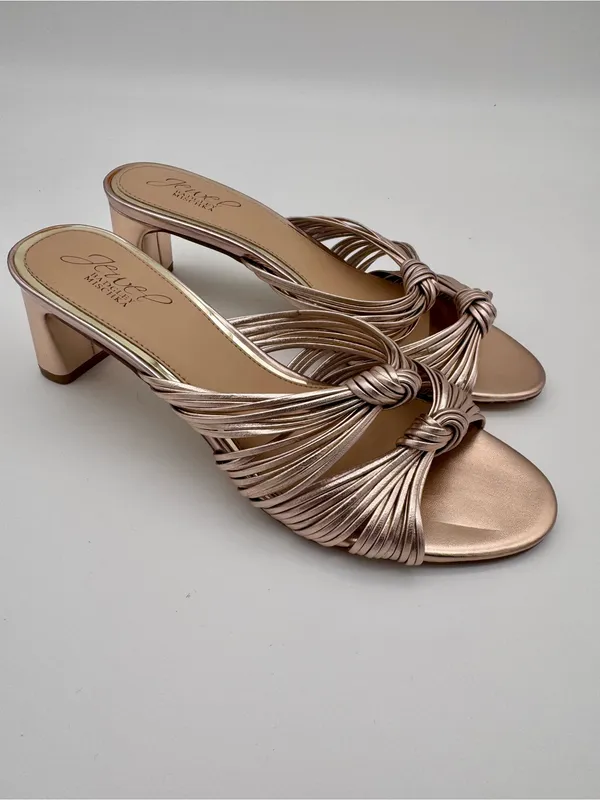 Jewel Badgley Mischka Cheryl Metallic Leather Block Heel Sandals Rose Gold 8 - Image 3