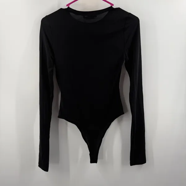 Alice + Olivia Bodysuit SZ Medium Black Hottie Long Sleeve NWT Crew Sheer $275 - Image 3