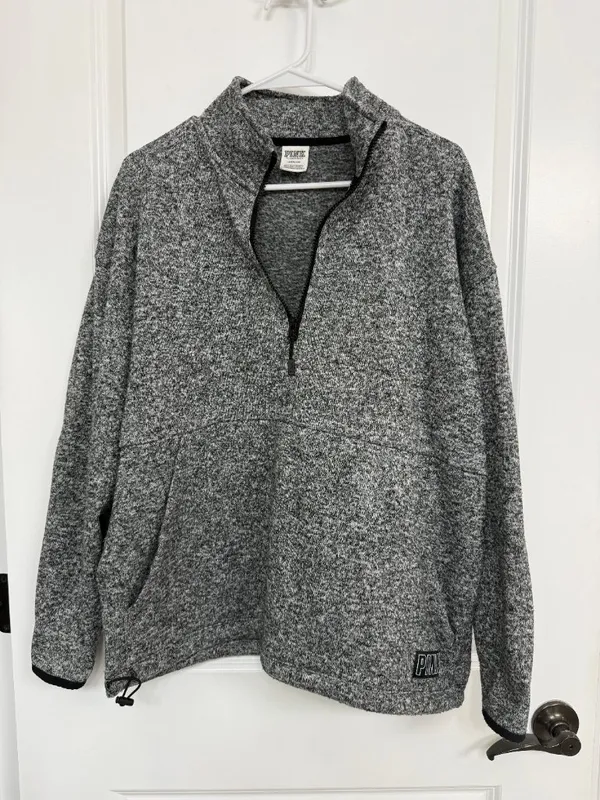 PINK Victoria’s Secret Gray Marled Quarter Zip Pullover Women’s Large - Image 3