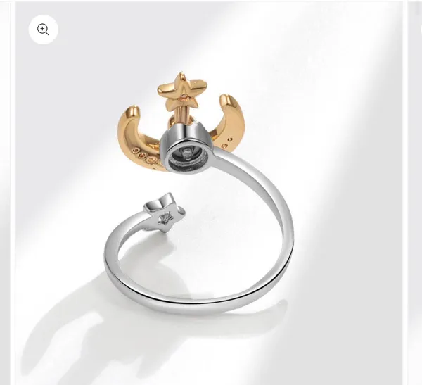 Moon Star Anxiety Fidget Spinner Ring Gold - Image 4