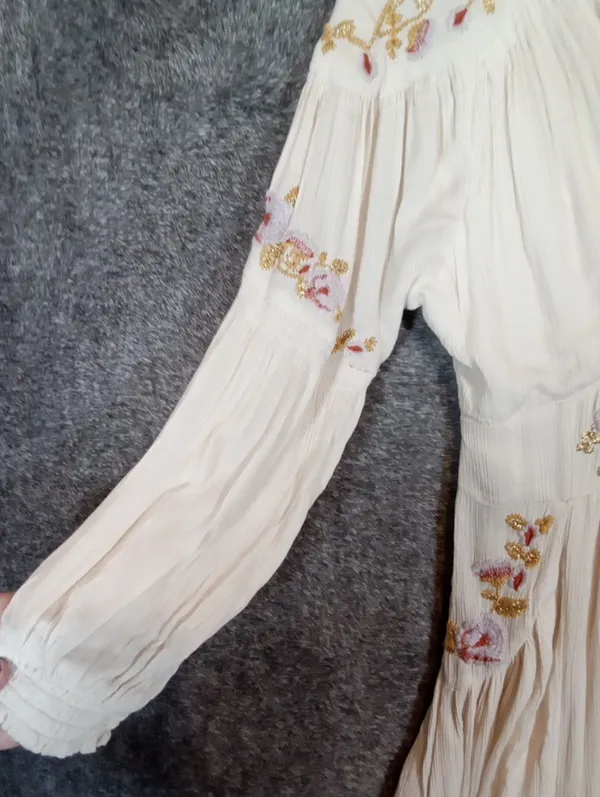 Free People Day Glow Embroidered Babydoll Dress Ivory Floral Boho Peasant - Image 5