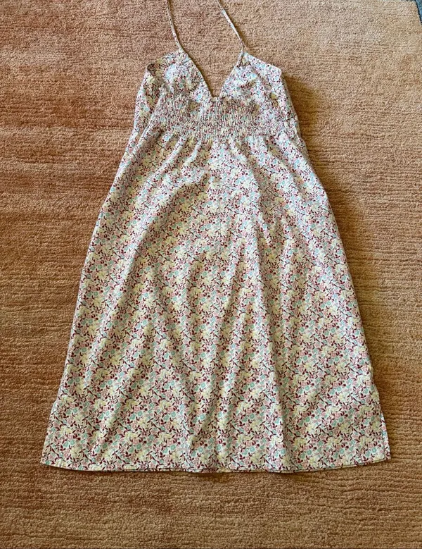 Abercrombie & Fitch Size M 100% Cotton Floral Halter Dress Smocked Back - Image 6