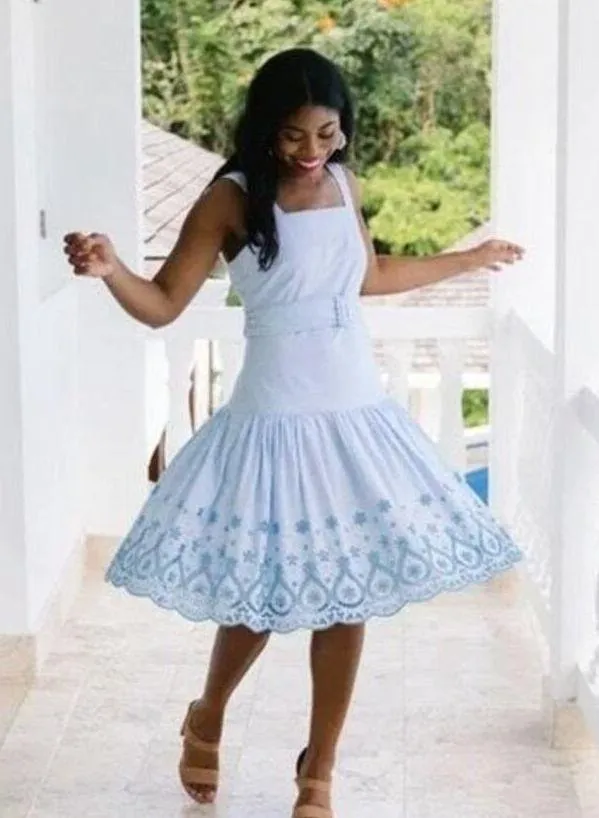Draper James Women’s Blue White 100% Cotton Eyelet Embroidered Dress Size 6 - Image 2