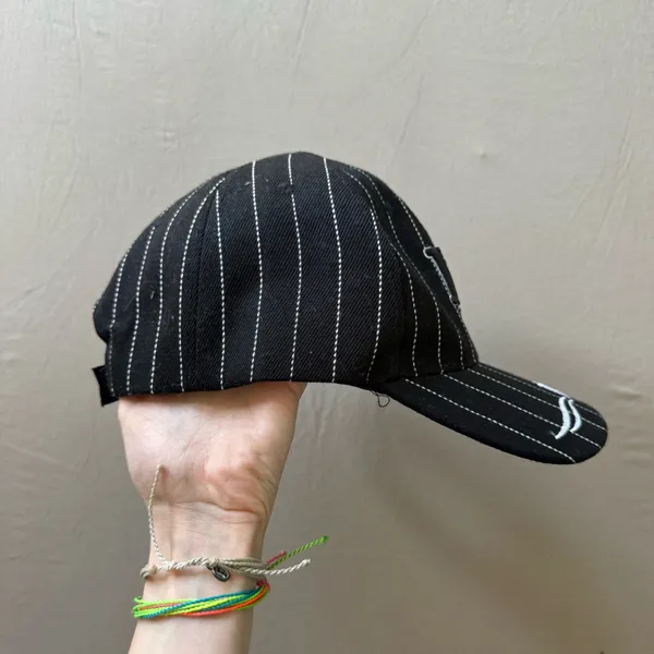 Embroidered Pinstriped New York Cap Black - Image 3