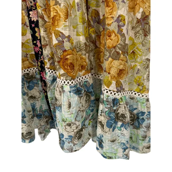 Anthropologie Sleeveless Ruffled Patchwork Floral Tiered Midi Dress Size Large - Image 13
