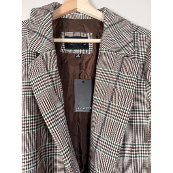 NWT ELOQUII Plaid Blazer Tie‎ Waist Jacket Women Size 20 Brown Green Formal - Image 2