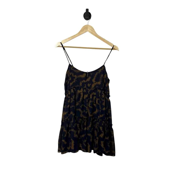 Urban Outfitters Rory Printed Chiffon Tiered Ruffle Mini Dress Navy/Tan Size M - Image 2