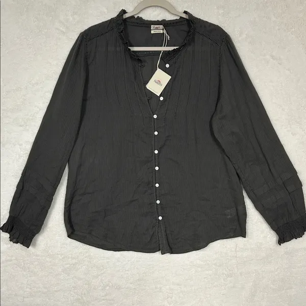 Faherty Button Shirt Top Willa Ruffle Gray Blouse Organic Cotton Size XL NWT NEW - Image 4
