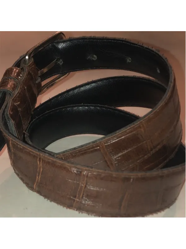 Brown Faux Leather Embossed Belt - Image 2