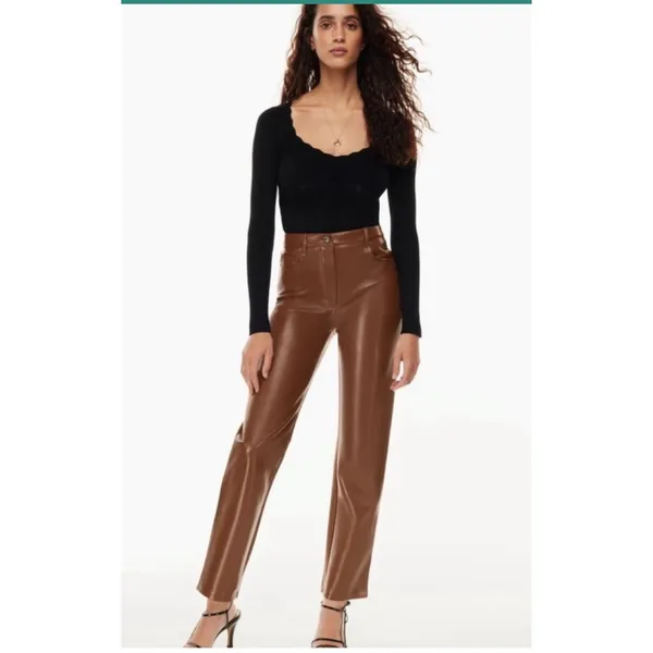 Aritzia Wilfred Melina Vegan Leather Pants Women's 0 Brown High Rise Straight - Image 2