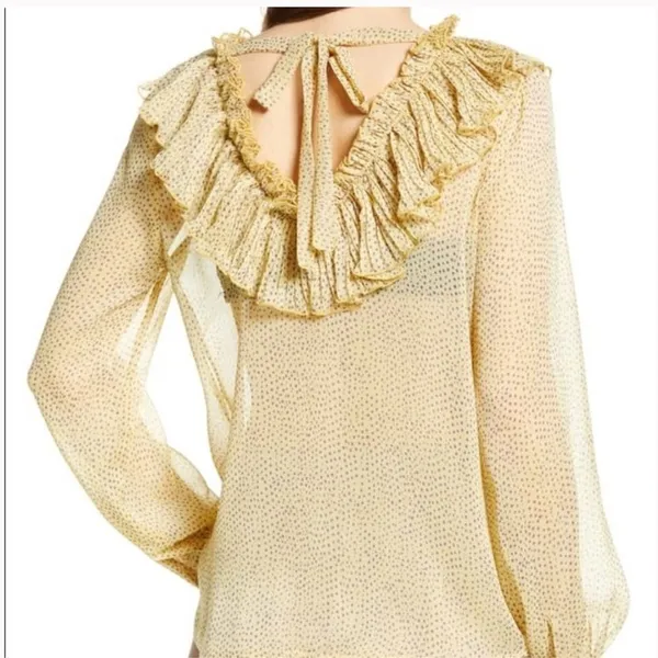 Endless Rose Yellow Ruffle V Neck Empire Waist Blouse Small Sunny - Image 4