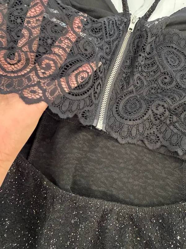 Rue21 Black Glitter Lace-Trim One-Piece Bodysuit - Image 4