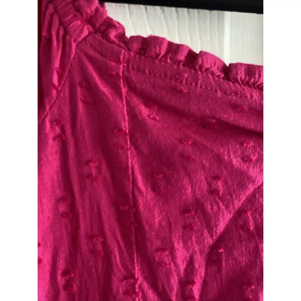 Old Navy Fit Flare Dress Womens Size XL Pink Clip Dot Puff Sleeve Smocked Cotton - Image 2