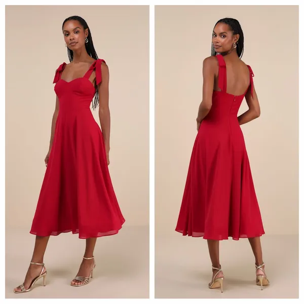 Lulu's Sophisticated Charisma Berry Red Tie-Strap A-Line Midi Dress - Image 2