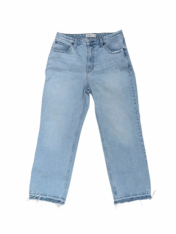 Abercrombie & Fitch Curve Love High-Rise Straight Mom Jeans Light Wash Raw Hem - Image 2