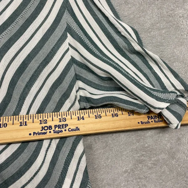 American Eagle Shirt Womens Medium Cropped Green‎ White Stripe Keyhole Smocked - Image 5