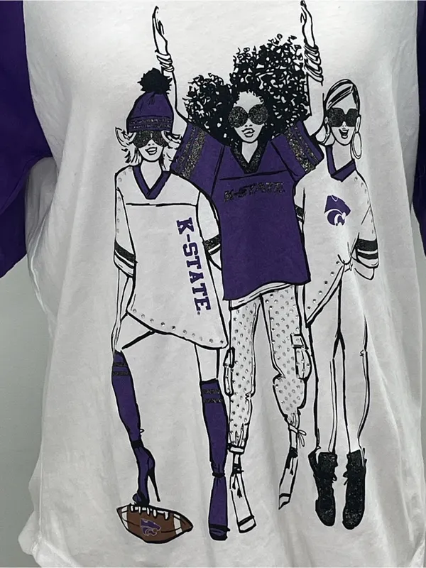 Gameday Gear 4 Her Womens K-State Wildcats Rhinestone V-Neck Raglan Shirt Small - Image 2