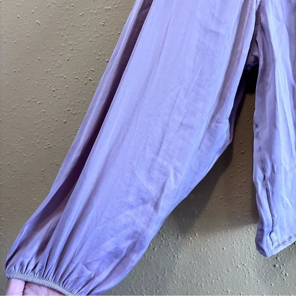 American Eagle Mauve Balloon Sleeve Tie Front Button Down Blouse Large - Image 5