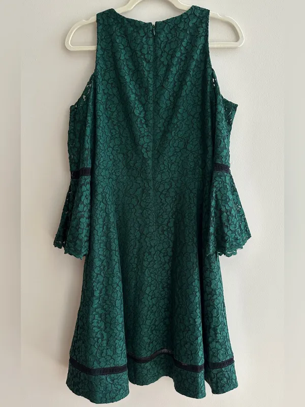 Eliza J Cold Shoulder Bell Sleeve Fit & Flare Lace Dress, Emerald Green, Size - Image 14