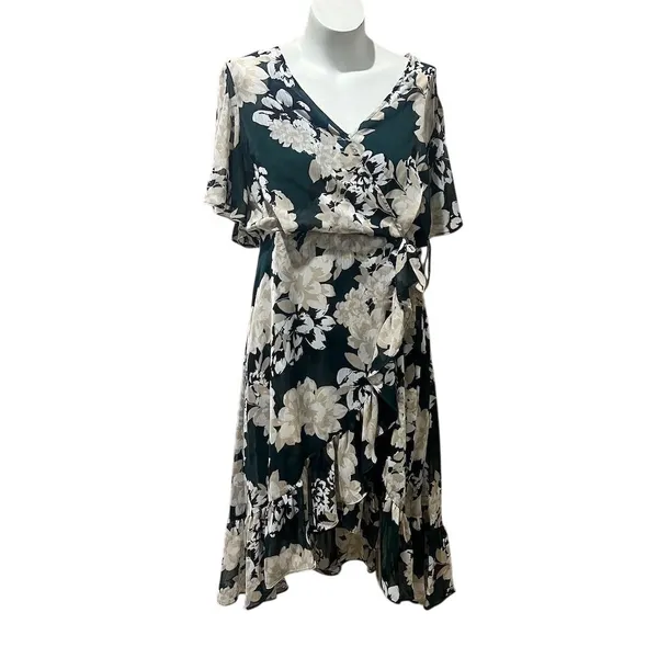 Calvin Klein Women's Floral Wrap Midi Dress Black Size 14 Party/Cocktail - Image 6