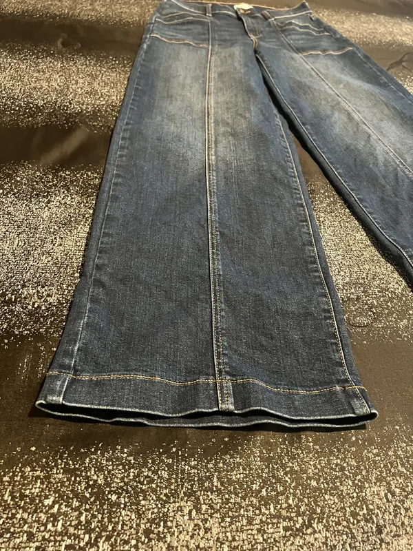 Womens 28" Evereve Front Seam High Waisted Wide Leg Jeans-Dark Wash - Image 8