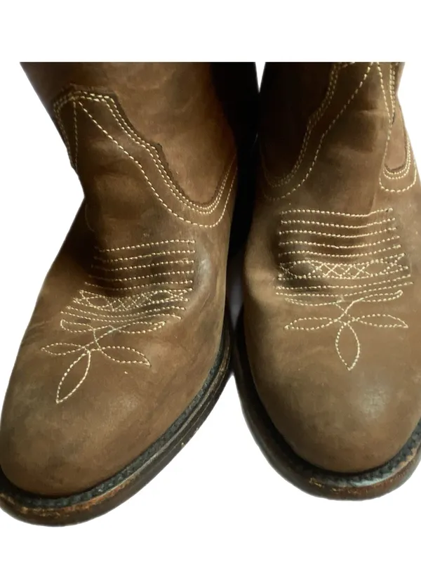 miz mooz carlitos Brown Leather Western Ankle Boots Embroidered Toe worn look 6 - Image 14