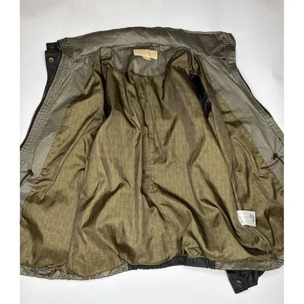 Michael Kors Women Olive Green Black Mixed Media Utility Jacket Small Brass Zip - Image 8