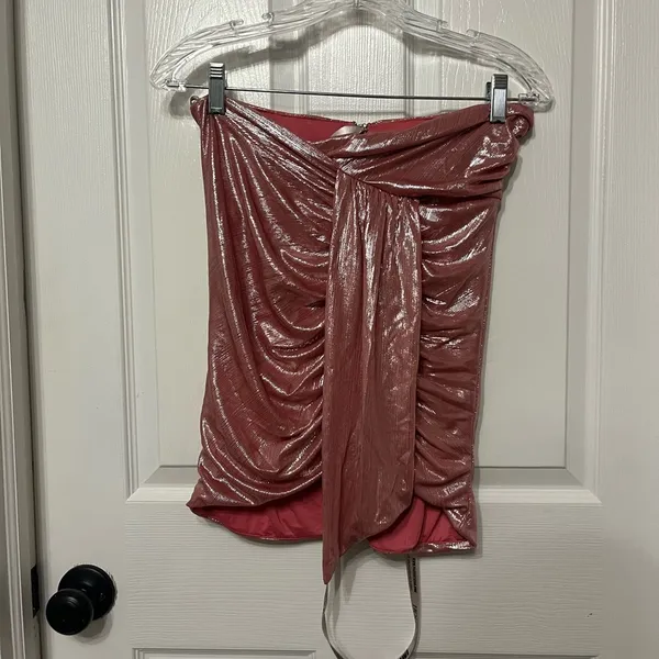 House of CB Shahja pink metallic ruched‎ mini skirt Size Medium - Image 6
