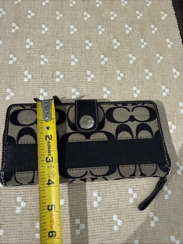 Coach Signature Jacquard‎ Slim Envelope Wallet Black Gray Leather Trim OS - Image 13