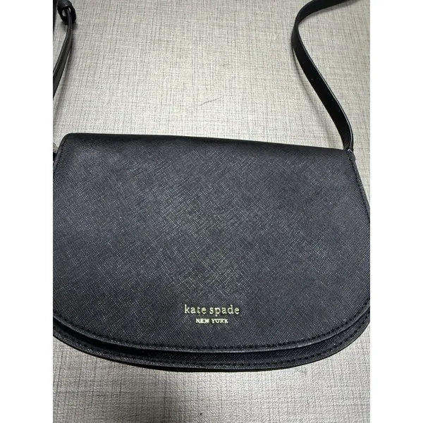 Kate Spade Black Saffiano Leather‎ Flap Style Small Crossbody Bag Purse ~ Euc - Image 3