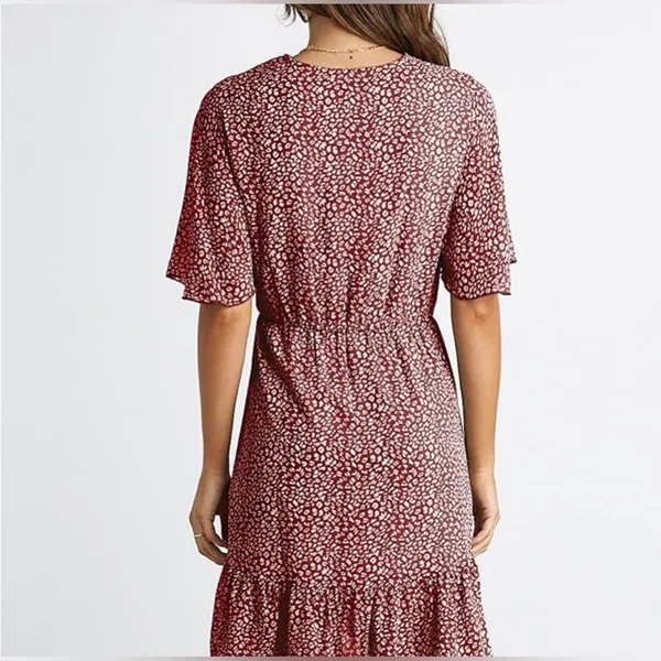 KIRUNDO Womens Summer Dresses Casual Short Sleeve V Neck Ruffle Floral Print XL - Image 4