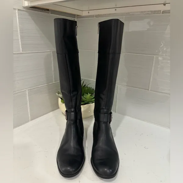 Anne Klein Black Over the Knee Boots Leather Upper Size 7M - Image 2