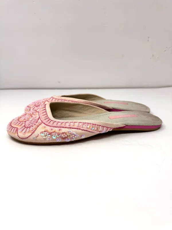REPORT bubble gum pink fabric/sequins/beading slides, unmarked size 9 - Image 5