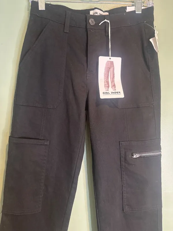 Girl Index Juniors Size 7 Black Utility Cargo Pants Stretch NWT Back to School - Image 2