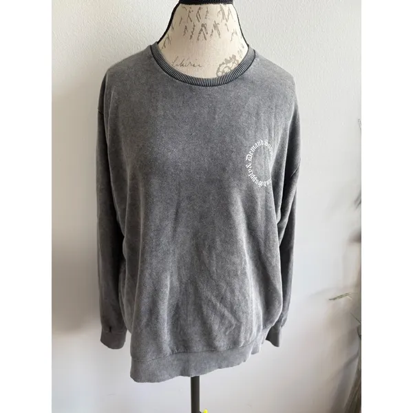 Supply & Demand Washed Grey Gothic Graphic‎ Sweatshirt Womens Medium - Image 2
