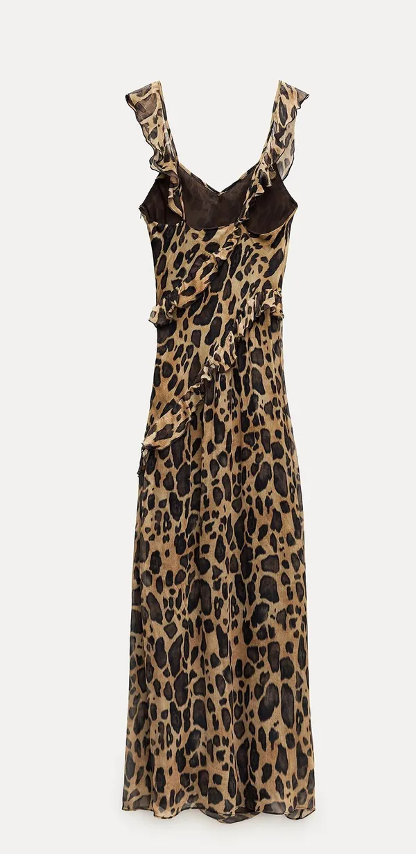 Zara maxi dress leopard animal print mesh ruffled boho cheetah casual summer - Image 11