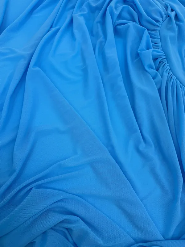 Formal Bodycon Dress Women’s S Blue Ruched Mesh One Shoulder Maxi-LAGSHIAN Brand - Image 10