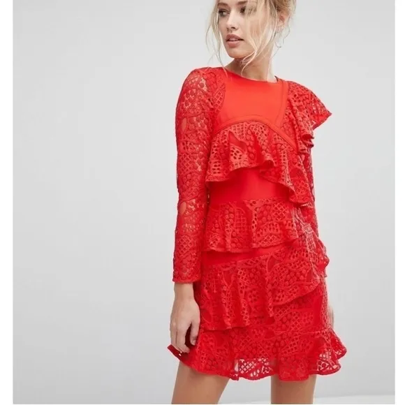 Revolve Aijek Mae Ruffled Lace Mini Dress‎ in Rouge NWT - Image 2