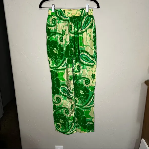 Farm Rio Tropical Groove Green Yellow Floral Bold Wide‎ Leg Flowy Resort Pants - Image 6