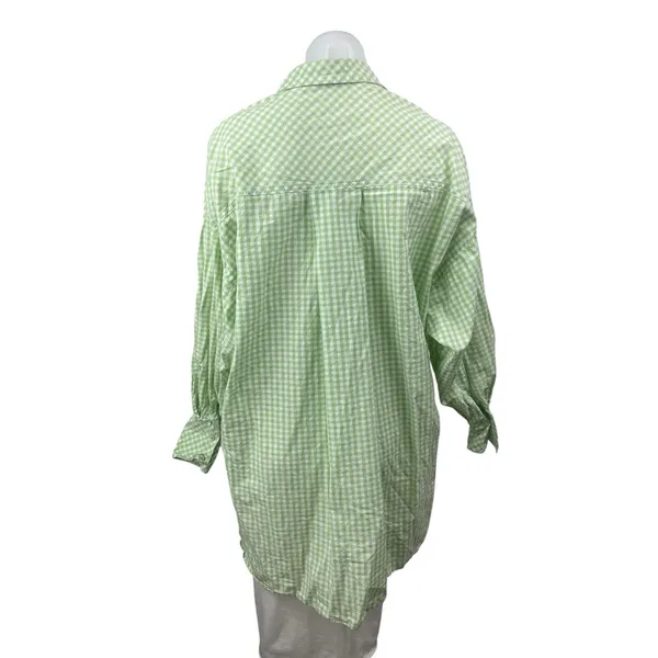 Stradivarius Green Gingham Check Collared Long Sleeve Button Down Shirt Top Sz S - Image 5