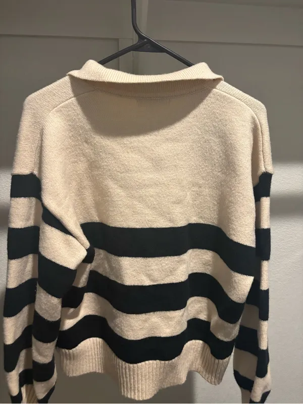 HYFVE Cream and Black Striped V‑Neck Pullover - Image 3