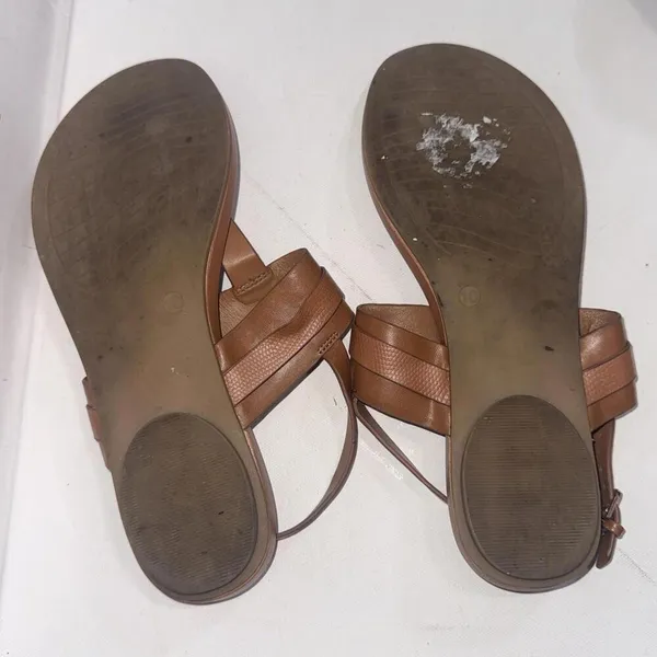 MICHAEL KORS Thong Sandals Brown Faux Leather Slingback Designer Shoes Sz 10‎ M - Image 15