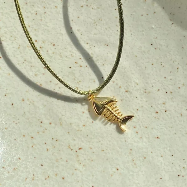 Handmade gold tone stainless steel fish bone boho funky simple necklace🌀🐟🧡 - Image 5