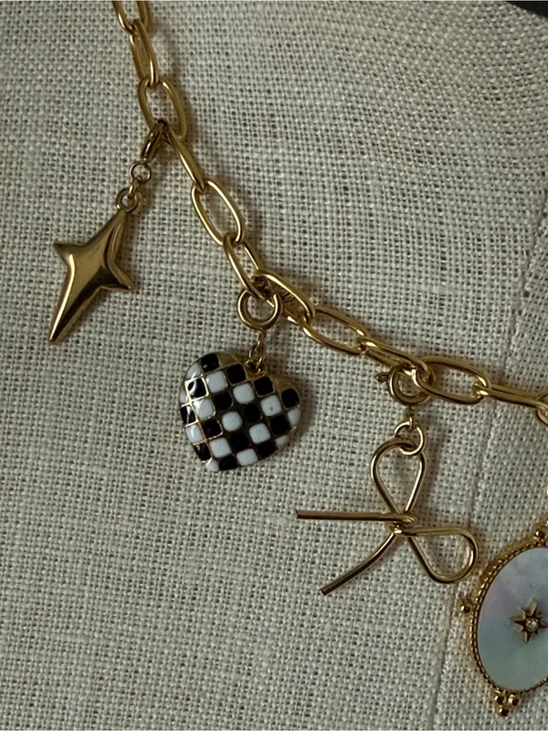 Plunder Gold Charm Necklace Heart, Flower & Enamel Accents fashion jewelry new - Image 2
