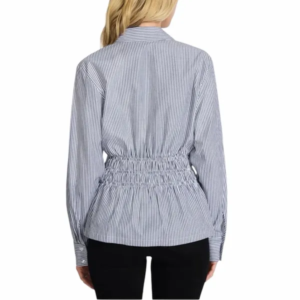 NEW Steve Madden Smock Waist Stripe Button Up 100% Cotton Longsleeve Top, Size M - Image 7