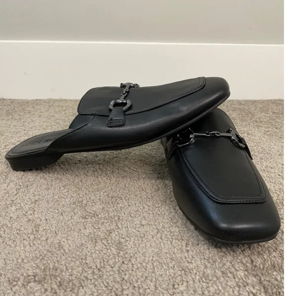 New Steve Madden Black Square Toe Horsebit Mule Loafers Size 10 - Image 2