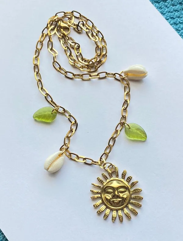 Handmade vintage cottage retro boho fairy style quality material mix gold stainless steel necklace🌞🌿 - Image 8
