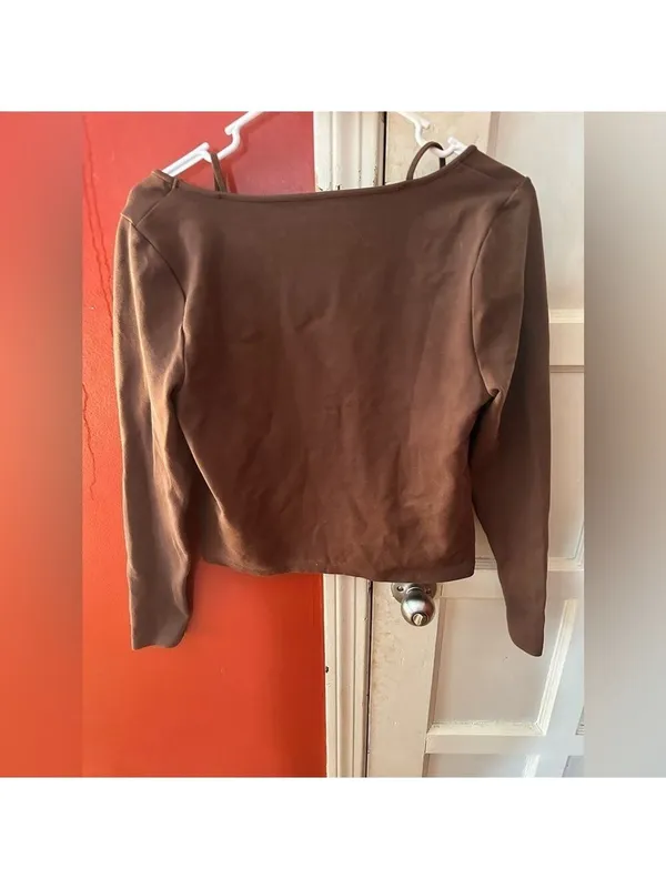 Abercrombie & Fitch Long Sleeve Strappy Ponte Top Brown Large - Image 7
